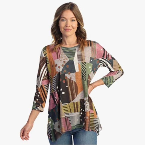 Jess & Jane Tops - Jess & Jane Abstract Patchwork Women's Tunic Top Large Geometric Colorful